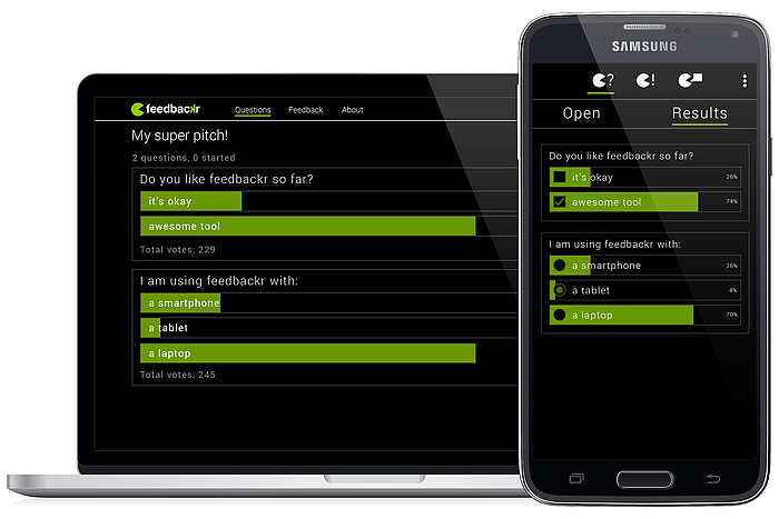 The feedbackr user interface on mobile devices.