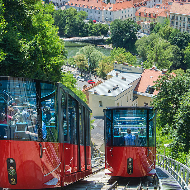 Furnicular to the Schlossberg, Graz. Photo source: Graz Tourismus - Harry Schiffer