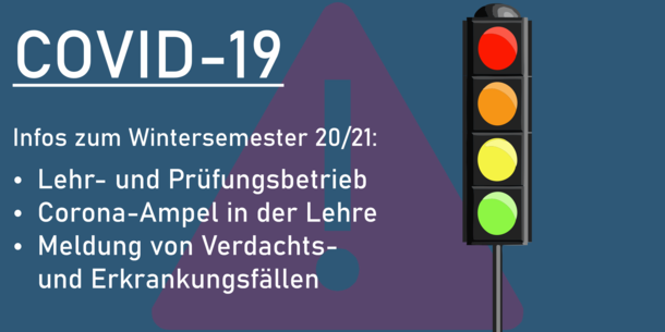 Text im Bild: COVID-19. Infos zum Wintersemester 20/21.