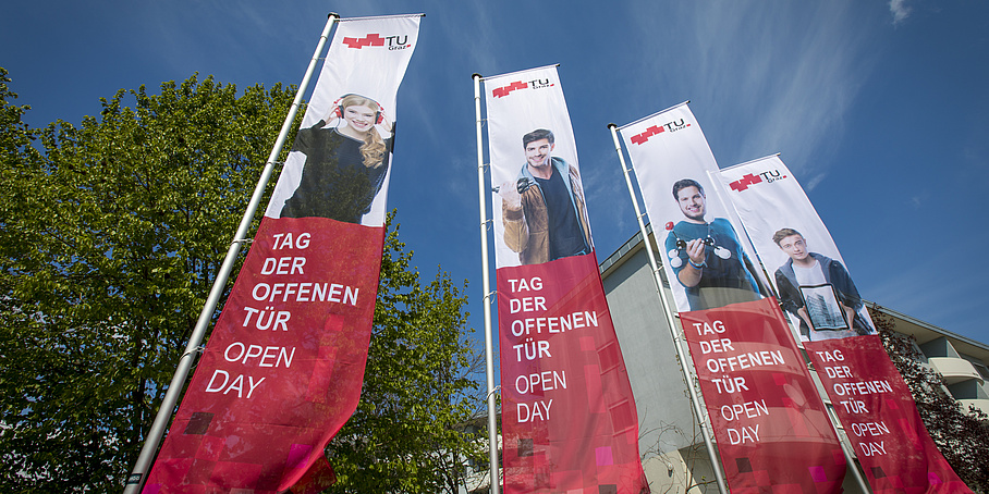 Flags that read "Open Day"