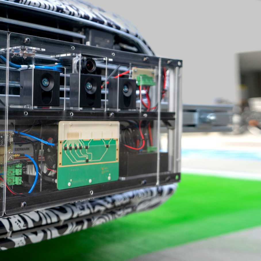 Electronic systems mounted on the front of a car