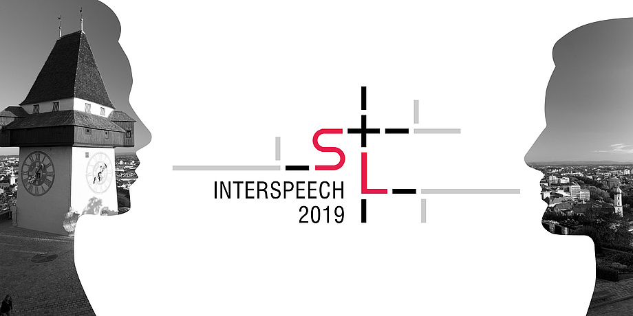 Two silhouettes, in between the title of the conference "Interspeech 2019".