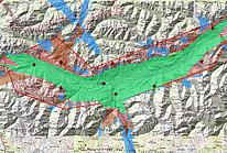 Calculated coverage diagram of a multilateration system in an alpine setting