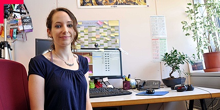 Johanna Pirker sitting at her desk