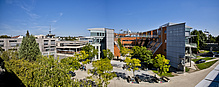 Panoramic view of several modern buildings.