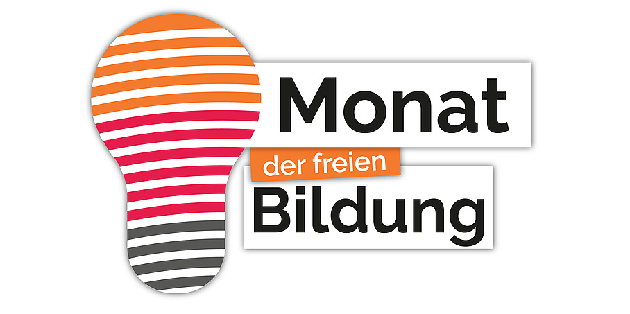 Glühbirne, daneben steht: Monat der freien Bildung