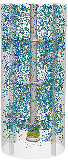 Grafik von Reaktor mit gelben und blauen Luftblasen