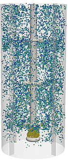 Graphic of reactor with yellow and blue air bubbles