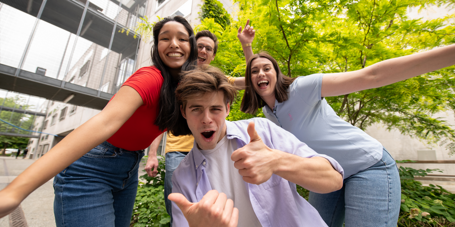 Laughing students.