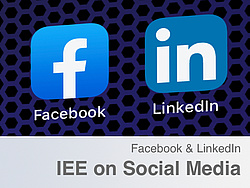 Facebook und LinkedIn Logo auf gemusterten Hintergrund.