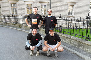 The running team of the institute at the Graz Marathon 2010. Fabrice Giuliani (back, left), Andreas Lang (back, right), Thomas Leitgeb (front, left), Christian Faustmann (front, right).