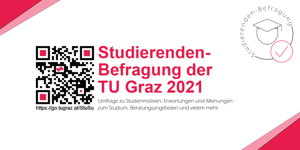 QR-Code. Daneben der Text: Studierendenbefragung der TU Graz 2021