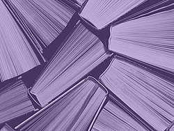 Bücher mit violettem Farbfilter darüber gelegt