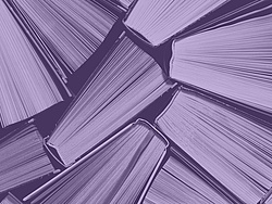 Books with a purple colour filter placed over them.