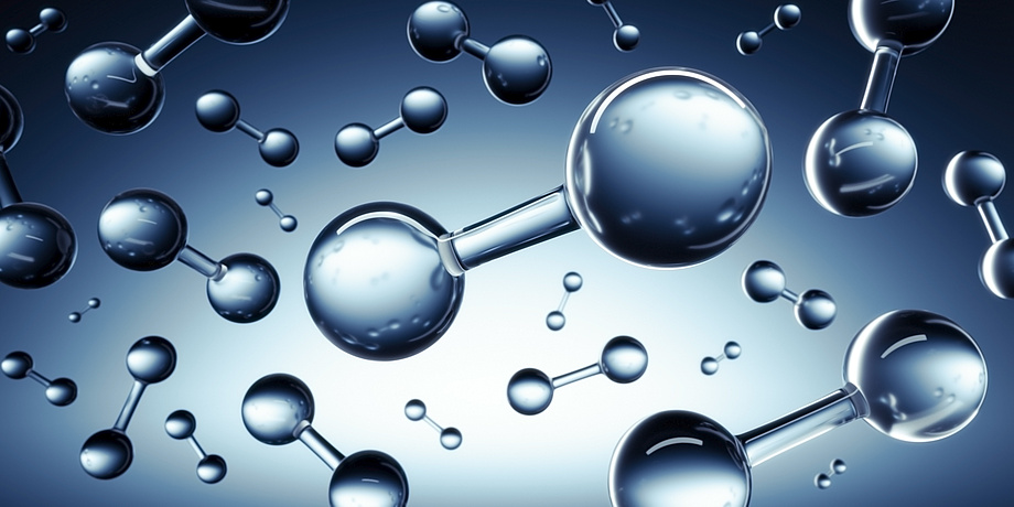 Schematic representation of hydrogen molecules (in each case two spheres connected to each other via a strand).