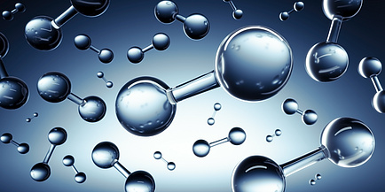 Schematische Darstellung von Wasserstoff-Molekülen (jeweils zwei über einen Strang miteinander verbundene Kugeln)