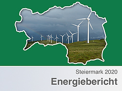 Photo montage of wind power plants on the Koralpe overlaid by the outline of Styria.