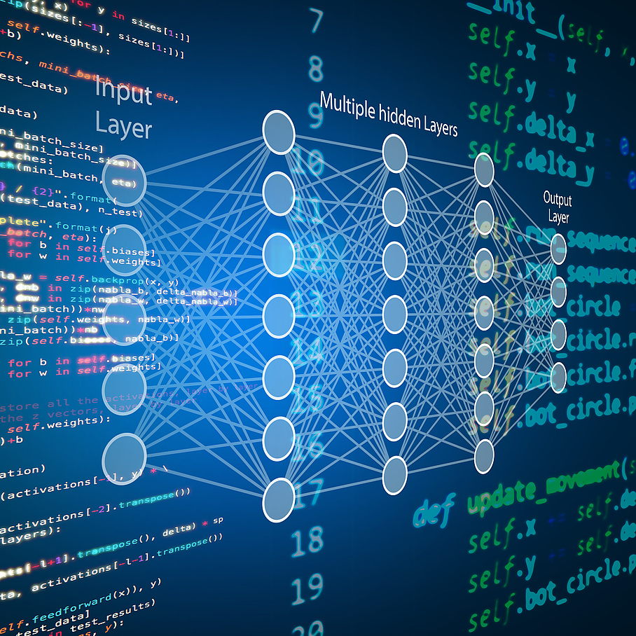 Bildschirm mit Netz und Codezeilen