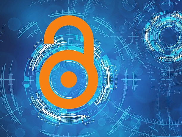 Open-Access-Symbol auf blauem Hintergrund