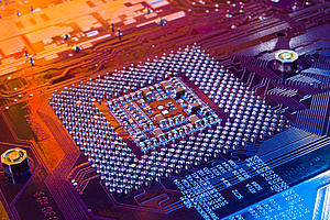 bacside of a soldered-in IC from the backside of the PCB