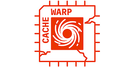 A logo showing a computer chip with the word CacheWarp written on it.