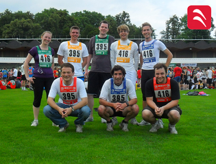 Running team of the institute at the 'Kleeblatt-Lauf' 2011. Front (from left to right): Giuliani, Leitgeb, Muellauer. Back (from left to right): Santner, Koeberl, Hennig, Faustmann, Schlegl