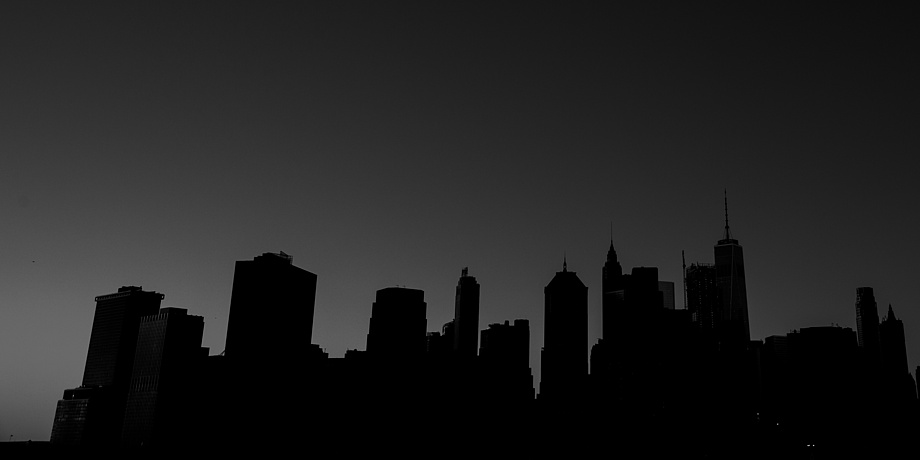A dark city.