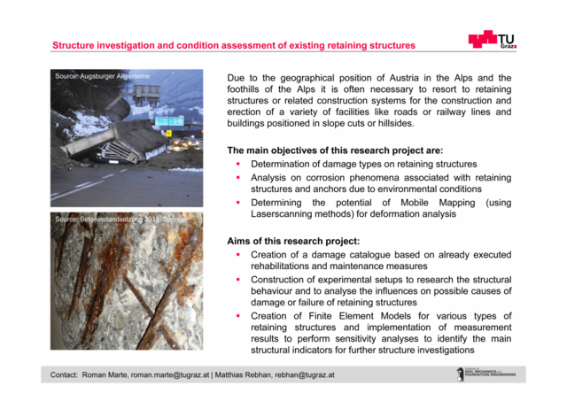 structure investigation and condition assessment of existing retaining structures