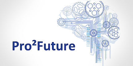 The logo of Pro2Future: Pro2Future is written in blue letters. Right next to is a brain in blue.