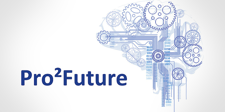 The logo of Pro2Future: Pro2Future is written in blue letters. Right next to is a brain in blue.