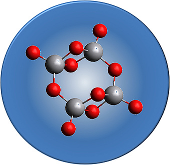 A large blue circle with ten red and four grey circles connected to each other.