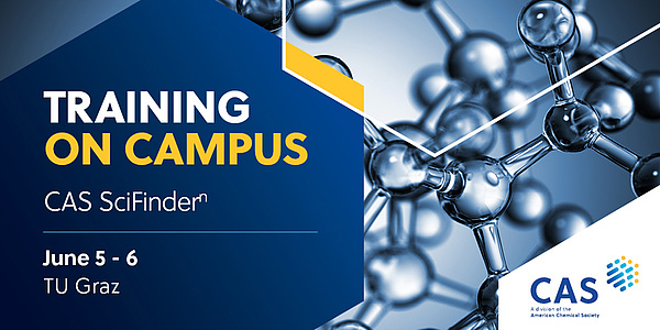 Schriftzug "Training on Campus" vor blauem Hintergrund und Molekülen