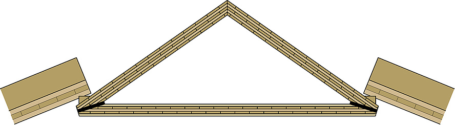 Computer graphic of a cross-sectional view of a triangular cross-laminated timber girder.