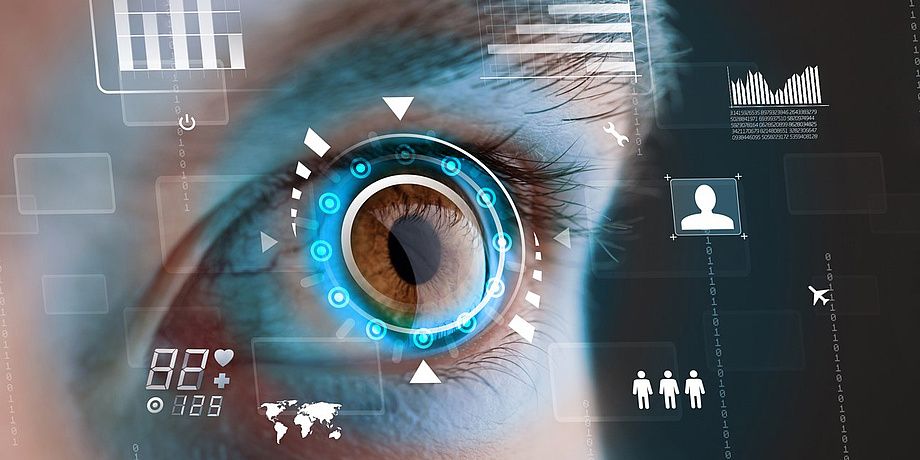 Stylized illustration of an eye looking into the digital future.