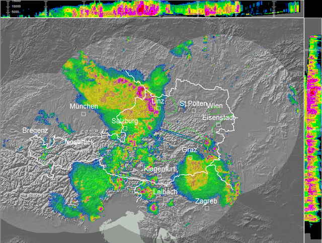 Calculated Austrian composite weatherradar image