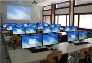 picture of the workstations in a classroom