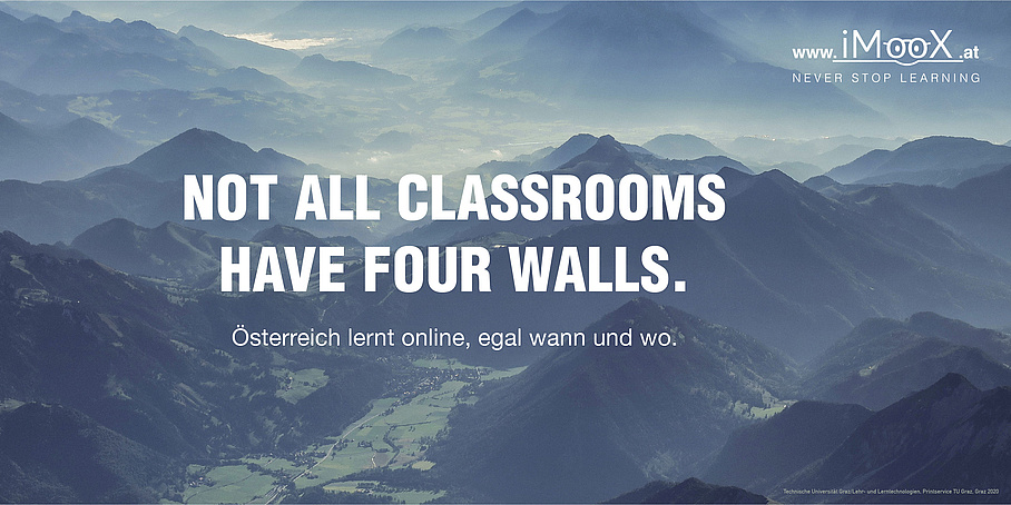 Berge, davor Text: not all classrooms have four walls.