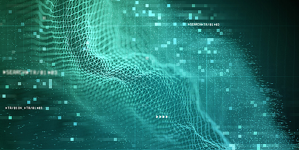 Green data cloud on a black background.