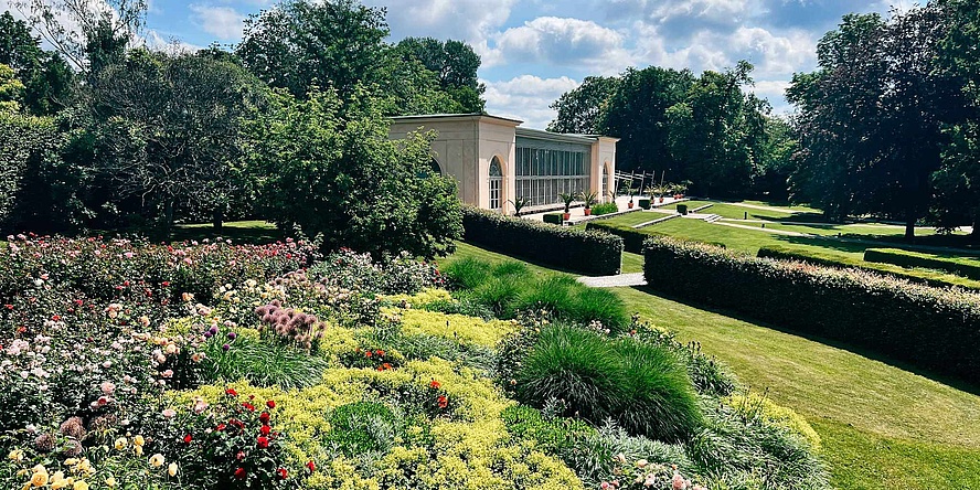 Park with historic garden house.