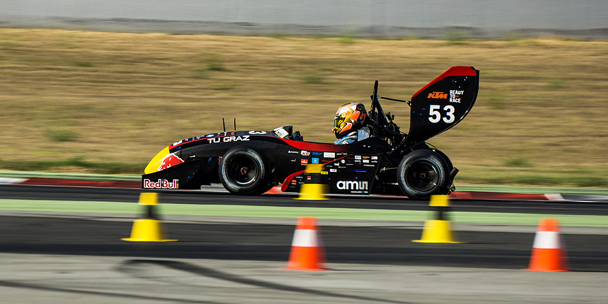 TU Graz racing team’s TANKIA 2016 racing car on the Circuit de Catalunya in Barcelona.