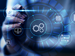 Blue graphic with different symbols arranged in a circle