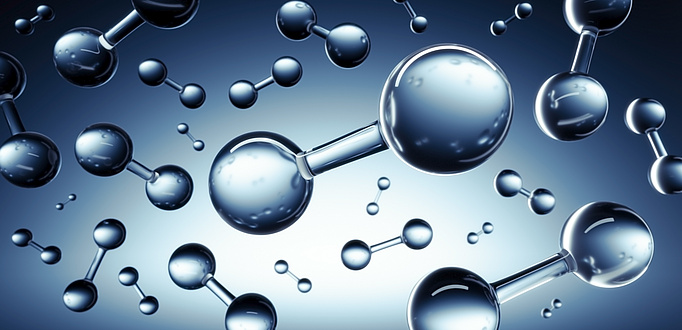 Schematic representation of hydrogen molecules (in each case two spheres connected to each other via a strand).