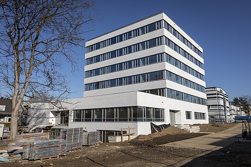 A multi-storey white building