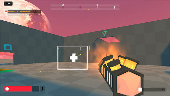 Screenshot eines Computerspiels, bei dem gewisse Objekte markiert sind, damit der Screenreader sie erfassen kann.