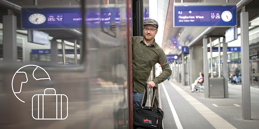 Man boards a train