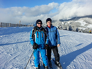 Visiting Professor Marwan Darwish with Wolfgang Sanz skiing at Salzstiegl!