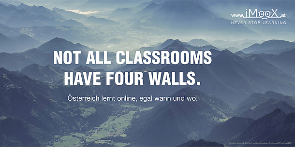 Berge, davor Text: not all classrooms have four walls.