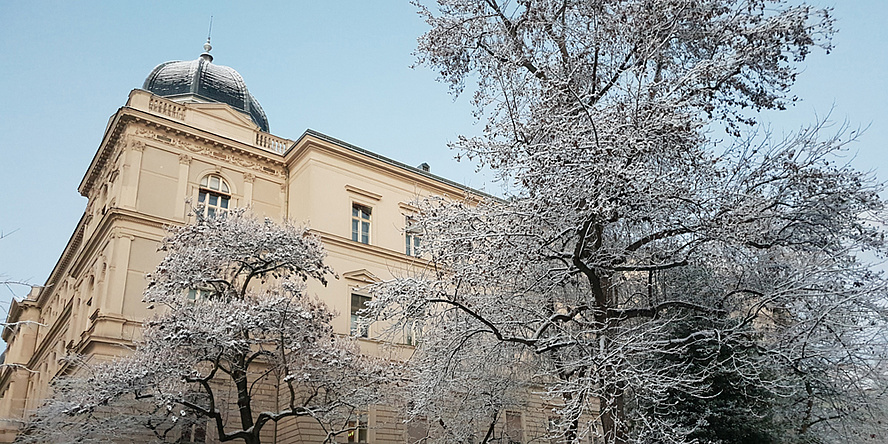 Campus Alte Technik of TU Graz in winter.