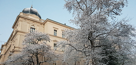 Der Campus Alte Technik der TU Graz im Winter.