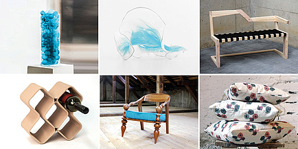 Collage aus verschiedenen Designobjekten und Möbelstücken 